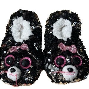 TY Kitty Black Sequin Slippers